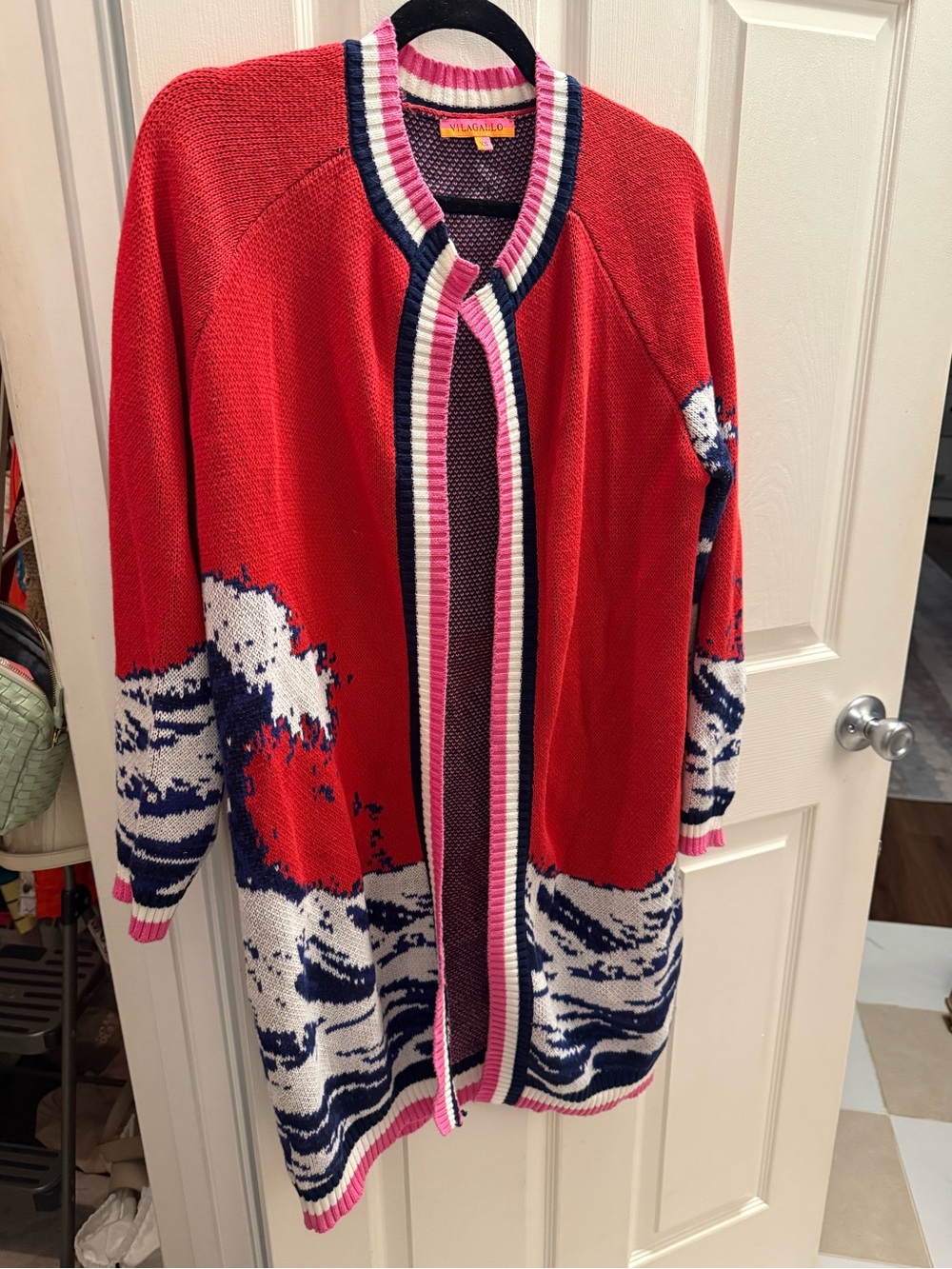 Vilagallo Seaplane Ocean Wave Long Cardigan